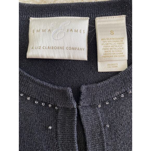Emma James Silk Blend Black Beaded Metallic Thread Hook Front Cardigan‎ Sz S - Picture 7 of 10